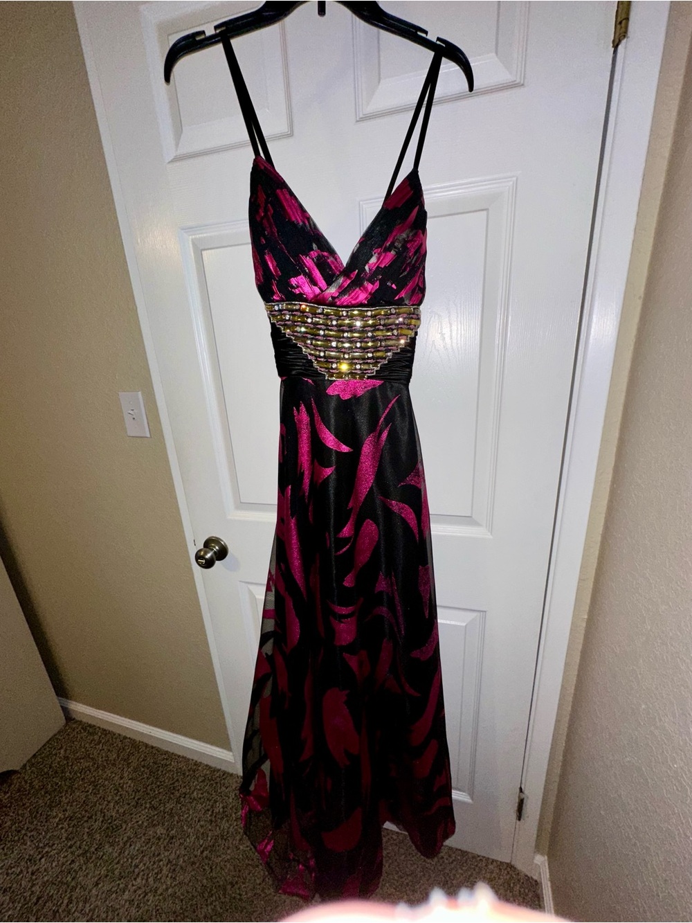 Scala Black and Fuchsia Beaded Empire Maxi Dress